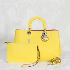 Sac Dior Diorissimo Jumbo jaune en cuir litchi importé (fermoir argenté) 602