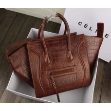 Sac Celine Boston en cuir croco couleur café