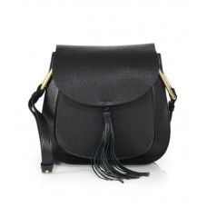 Sac bandoulière Chloe Hudson moyen en cuir noir à pompons
