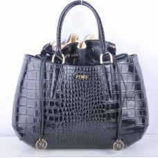 Sac Fendi B Fab grand modèle à poignée supérieure en cuir noir à veines de crocodile