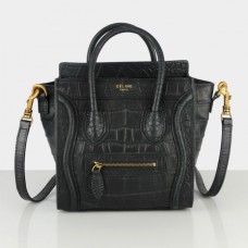 Sac cabas Céline Small Luggage en cuir croco noir