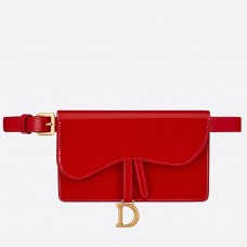 Sac banane Dior Saddle en cuir verni rouge