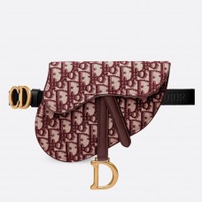 Sac banane Dior Saddle en toile oblique bordeaux