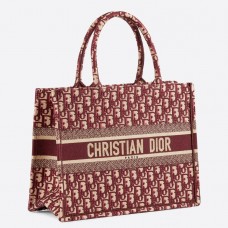 Sac cabas Dior Small Book Tote en toile Bordeaux Oblique