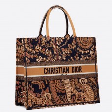 Sac cabas Dior Book en toile orange brodée d'animaux