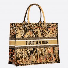 Sac cabas Dior Book en toile jaune brodée d'animaux