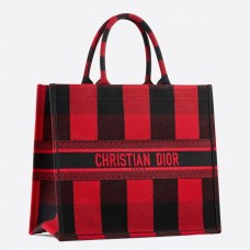 Sac cabas Dior Book en toile brodée à carreaux rouges et noirs