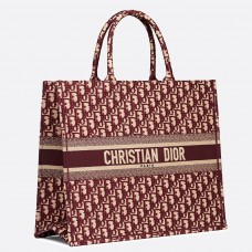 Sac cabas Dior Book en toile brodée oblique bordeaux