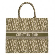 Sac cabas Dior Book en toile brodée oblique verte