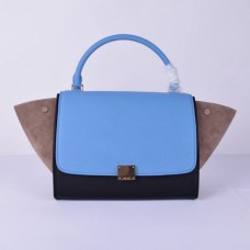 Sac Céline Large Trapeze en daim bleu, noir et kaki