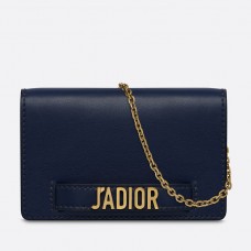 Pochette portefeuille Dior J'Adior bleu marine avec chaîne