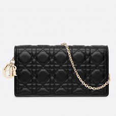 Pochette Lady Dior avec chaîne en agneau noir