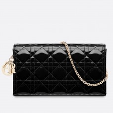 Pochette Lady Dior avec chaîne en cuir verni noir