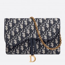 Pochette Dior Blue Oblique Saddle Chain