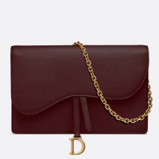 Pochette Dior Bordeaux en cuir de veau avec chaîne