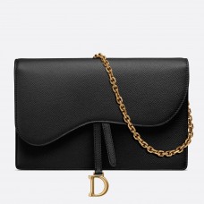 Pochette Dior en cuir noir avec chaîne et selle