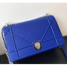 Sac à rabat Dior Diorama en cuir de veau grainé bleu