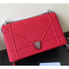 Sac à rabat Dior Diorama en cuir de veau grainé rouge