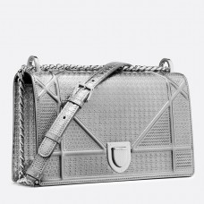 Sac Dior Diorama en veau métallisé argenté