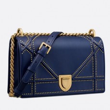 Sac Dior Diorama en agneau bleu clouté