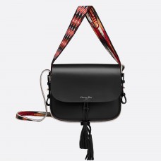 Sac à rabat Dior Diorodeo en cuir de veau noir