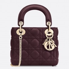 Sac Lady Dior Mini en cuir d'agneau bordeaux avec chaîne