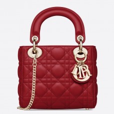 Sac Lady Dior Mini à chaîne en agneau rouge