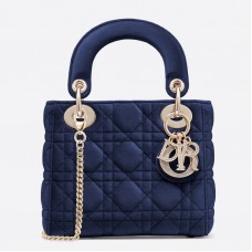 Sac Lady Dior Mini en velours bleu avec chaîne