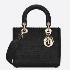 Sac Dior Lady D-Lite moyen en toile brodée noire