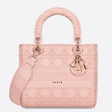 Sac Dior Lady D-Lite moyen en toile brodée rose