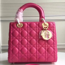 Sac Lady Dior moyen en agneau rouge rosé
