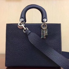 Sac Lady Dior grand format en cuir d'agneau grainé Navy Canyon