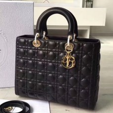 Sac Lady Dior grand format en agneau noir