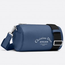 Pochette à roulettes Dior en cuir de veau grainé bleu