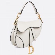 Sac Dior Mini Saddle en cuir de veau grainé blanc