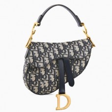 Sac Dior Mini Saddle en toile jacquard oblique bleue