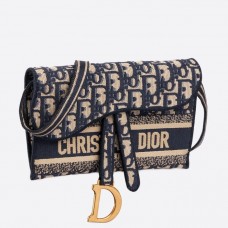 Pochette Dior Saddle en toile bleue oblique