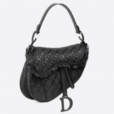 Sac Saddle Dior en lanières de cuir tressé noir avec franges