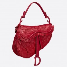 Sac Saddle Dior en lanières de cuir tressé rouge avec franges