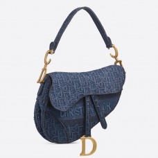 Sac Saddle Dior en toile Dior Oblique bleu denim