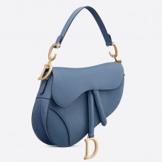 Sac Saddle Dior en cuir de veau grainé bleu denim