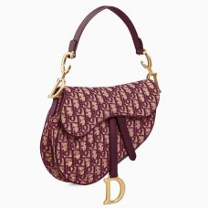 Sac Saddle Dior en toile jacquard oblique bordeaux