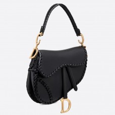 Sac Saddle Dior en cuir de veau noir avec bords surjetés