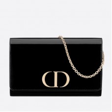 Portefeuille Dior 30 Montaigne avec chaîne en veau verni noir