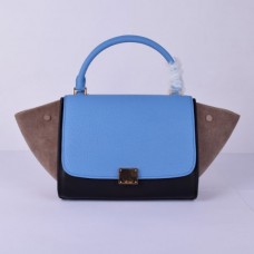Sac Céline trapèze moyen en daim bleu, noir et kaki