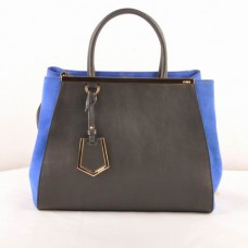 Sac moyen Fendi 2jours en cuir Ferrari noir et cuir d'agneau bleu