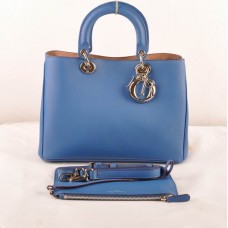 Sac Dior Diorissimo moyen en cuir bleu original (fermoir doré) 603