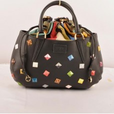Sac à main Fendi B Fab moyen en cuir Ferrari noir clouté et orné de bijoux multicolores