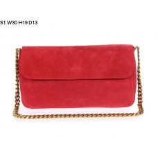 Sac bandoulière Céline Gourmetette en daim rouge S1