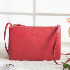 Sac bandoulière Celine Small Trio en cuir de veau rouge